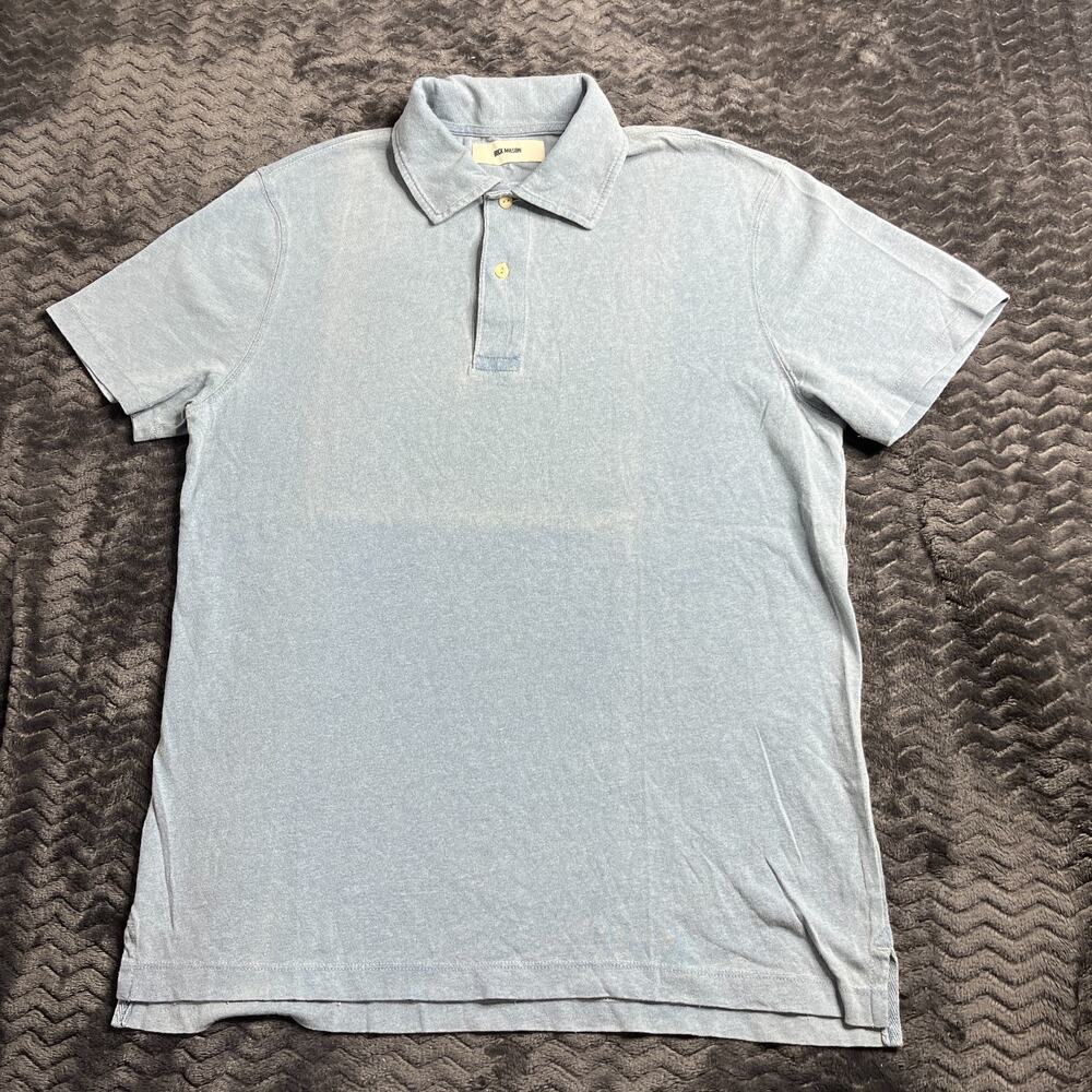 Buck Mason Polo Shirt size Medium Blue Indigo Dipped Cotton Short Sleeve
